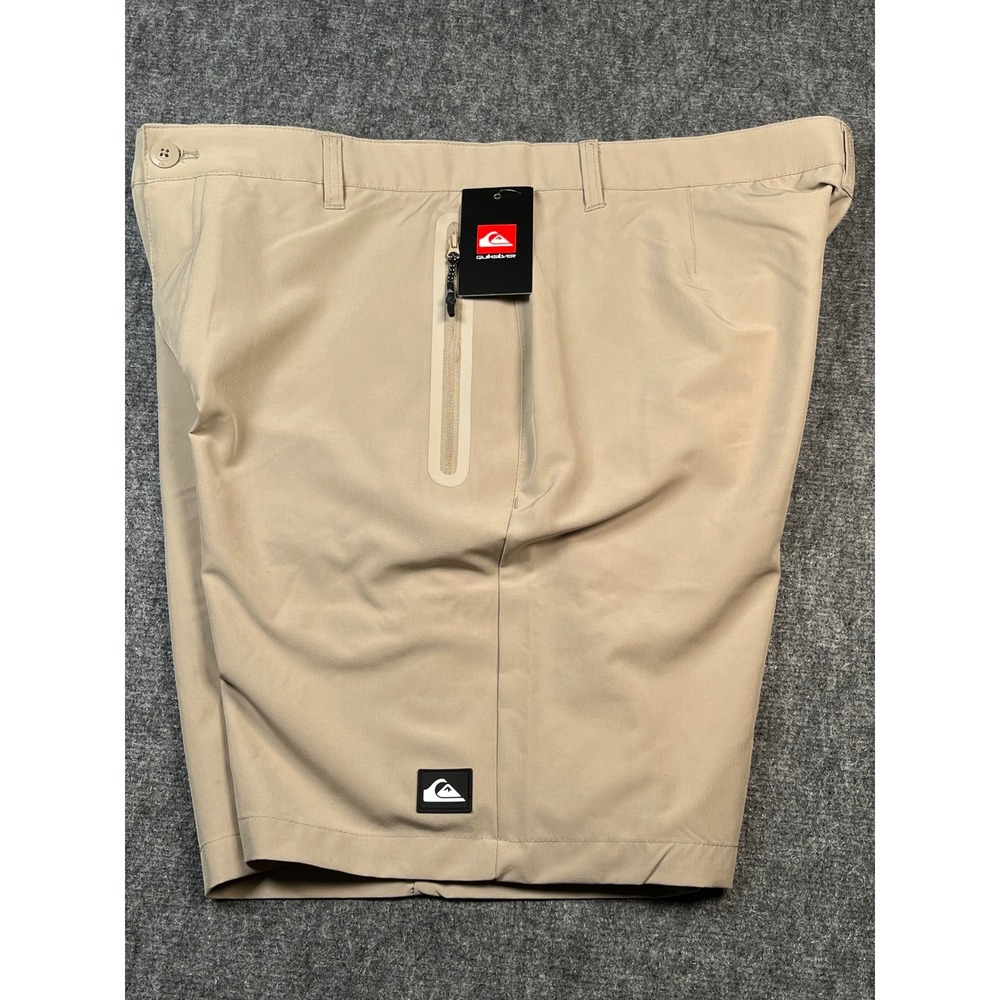 Quiksilver Hybrid Short 38 Tan Beige Casual Comfort Zip Pockets Surf Logo New